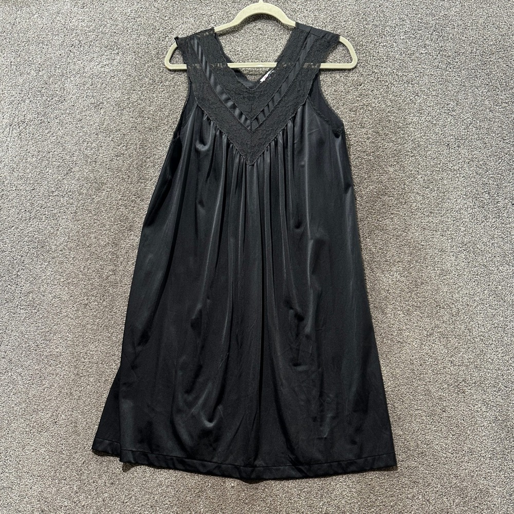 VTG Pleasures Black Lace Trim Nightgown Sleepwear Large USA Dark Romance Goth